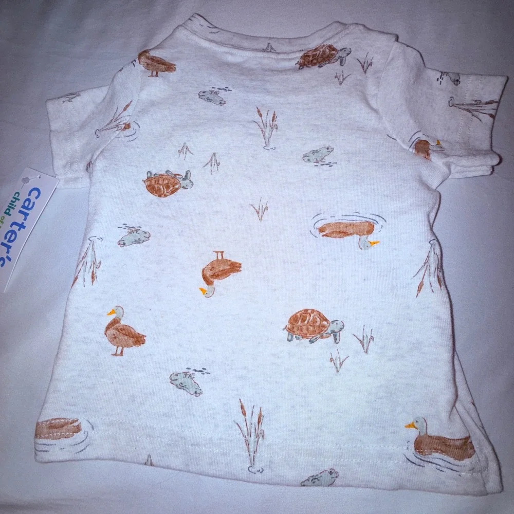 Carter's Outfit Set Kids 6-9M Green White NEW Striped Animal Print‎ 3pc